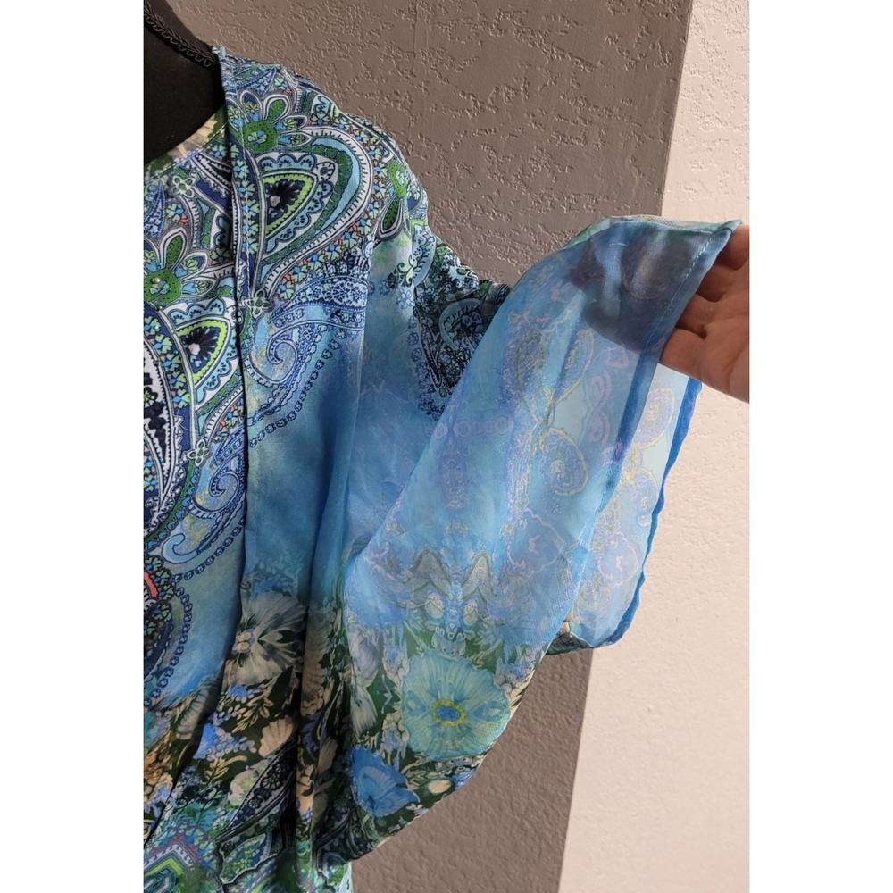One World Blue Paisley Print Tank Top with Open Front Cover-up Womens Size XS - Picture 2 of 10